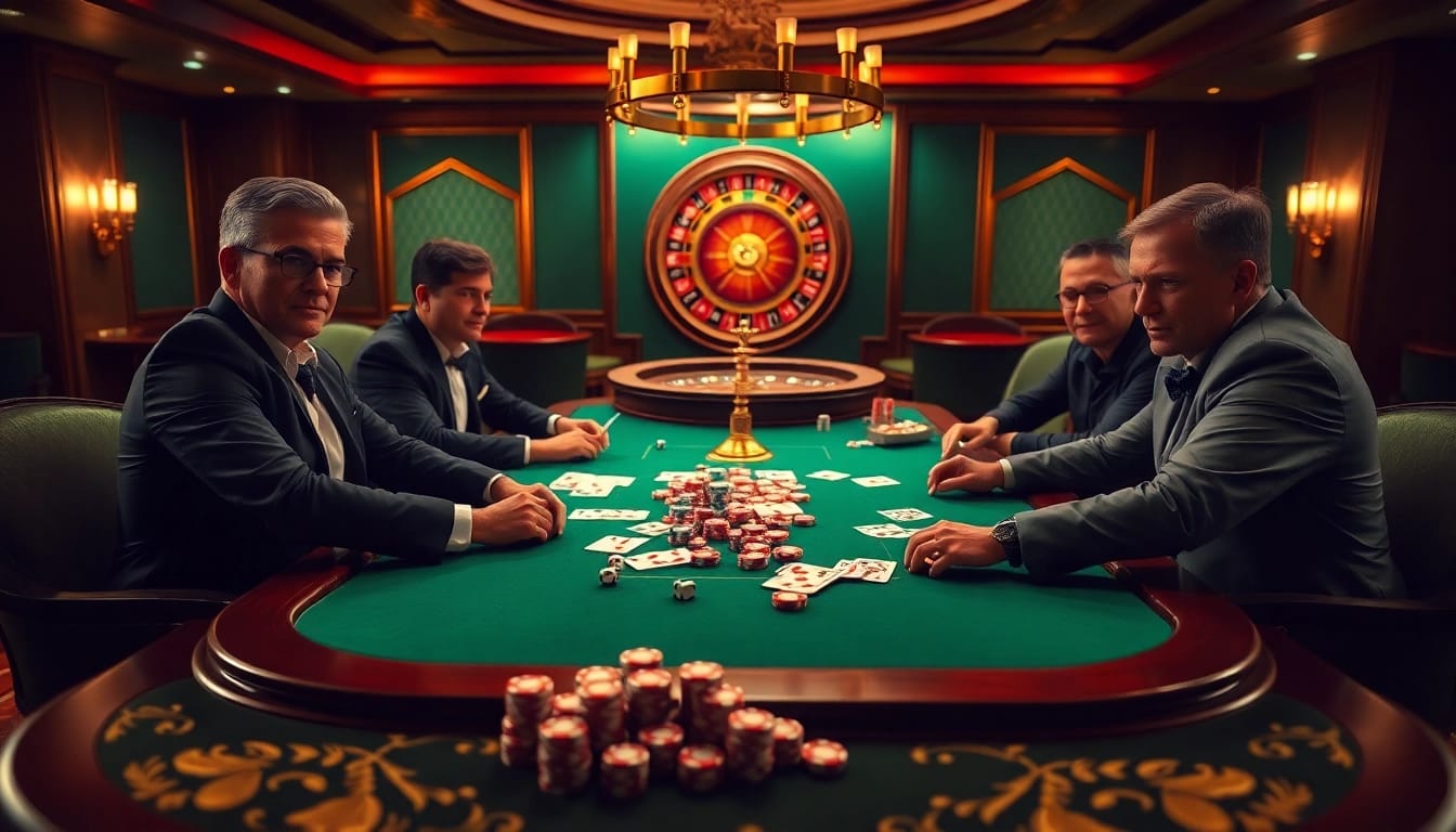 Engage in tai go 88 at a vibrant casino table with professional players, colorful chips, and exciting gameplay.