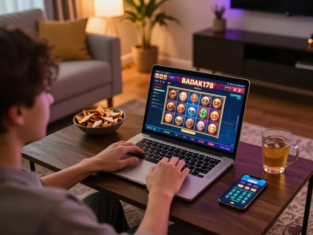 Experience the excitement of online gambling with badak178 in a cozy home setup featuring strategic gameplay.