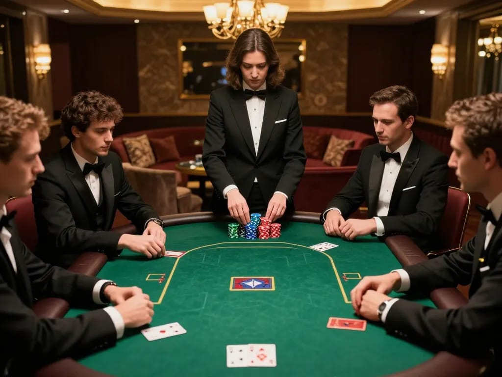 Go8 poker players engaged in strategic gameplay at an upscale venue.