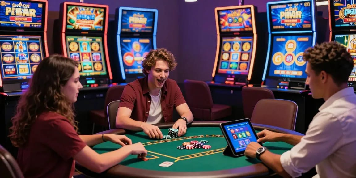 Exciting online casino atmosphere with diverse players enjoying credit card gaming at https://dea.org.uk, showcasing vibrant games and bonuses.