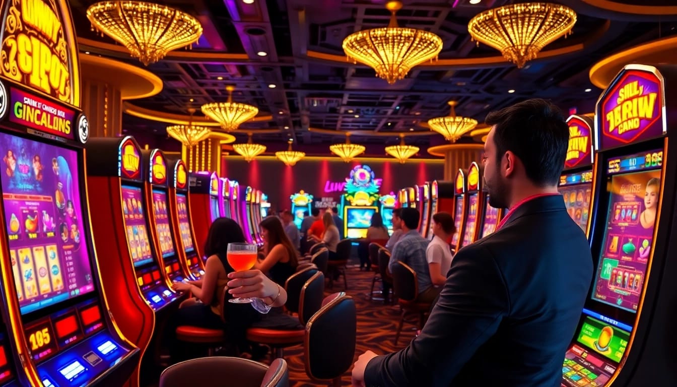 Menyaksikan pemain menikmati permainan luxury777 game di kasino mewah yang penuh warna.