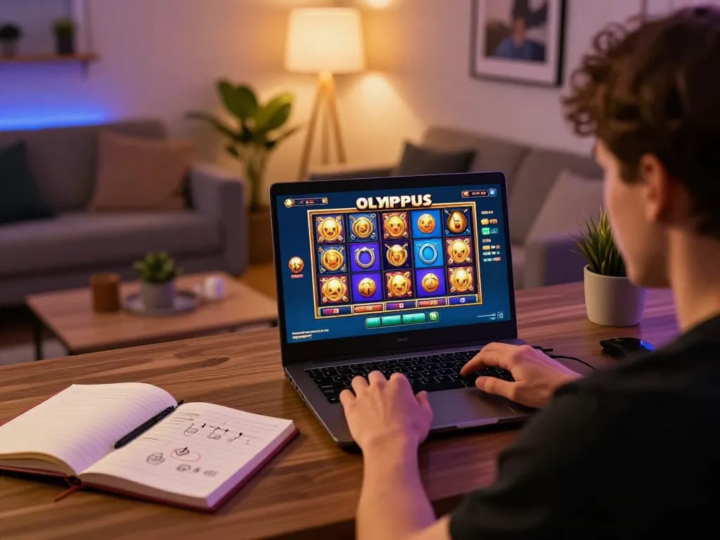 Playing the olympus slot online with focus on strategy and winning at home gaming setup.