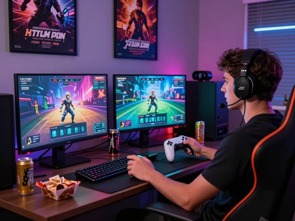 Immersive gaming setup showcasing html porn games with interactive displays and vibrant ambiance.