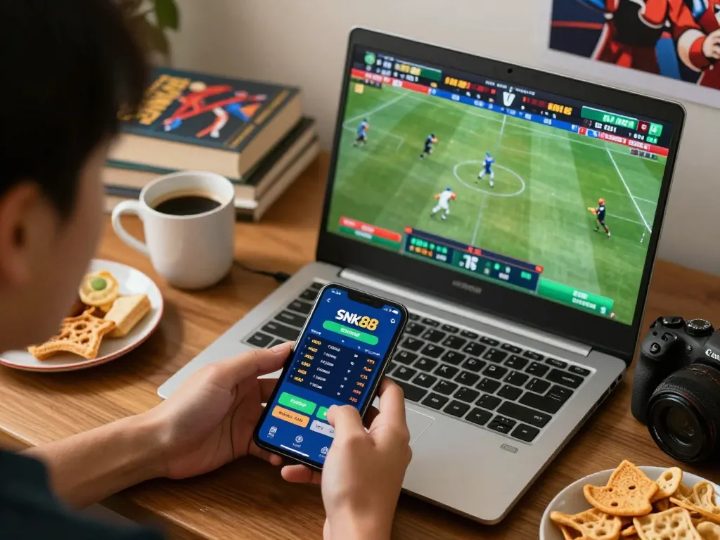 Engaging snk88 app action on smartphone during live sports betting session.