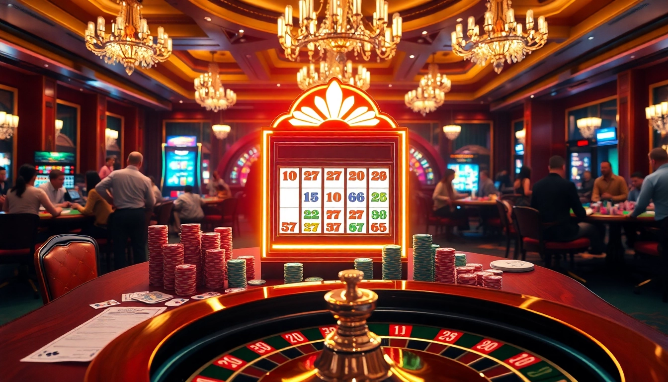 Experience slot gacor action at an upscale casino with vibrant tables and excited gamblers.