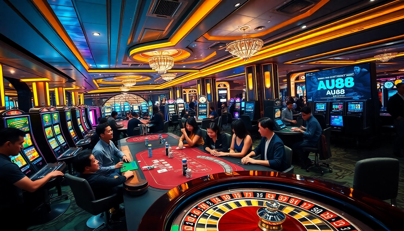 Experience the thrill of AU88 at a vibrant casino with players engaged in exciting games.