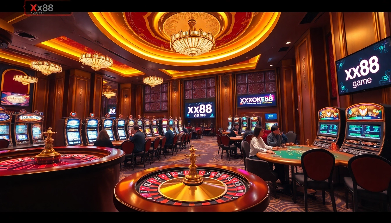 Experience the thrill of xx88 game in a luxurious casino setting with vibrant gambling activities.