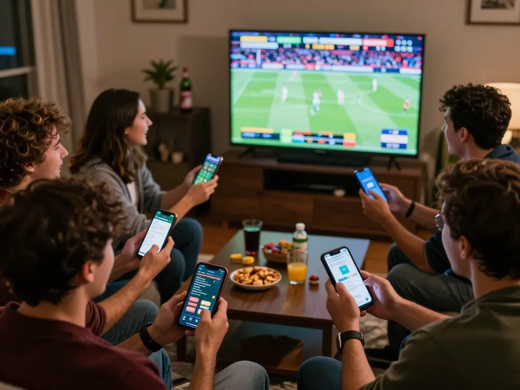 Friends cheering for their teams while placing bets on hm88 during live sports event