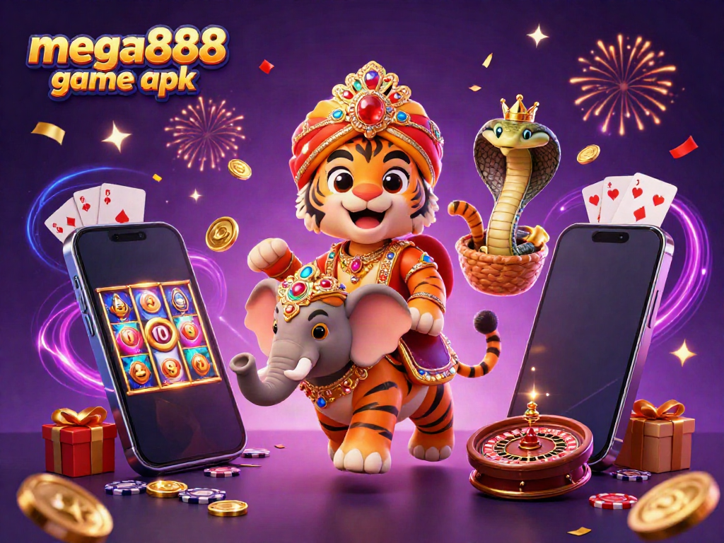Play the mega888 game apk featuring slots and jackpots with a royal theme and vibrant elements.