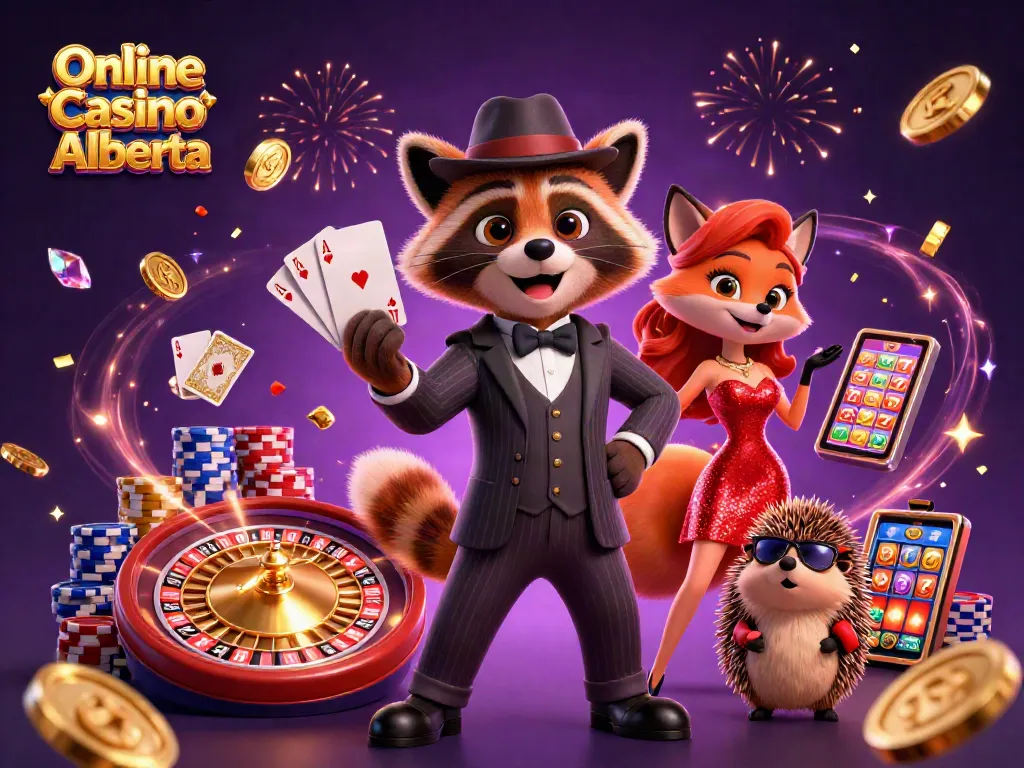 Engage in thrilling games at Online Casino Alberta with a royal flush held by a suave raccoon.