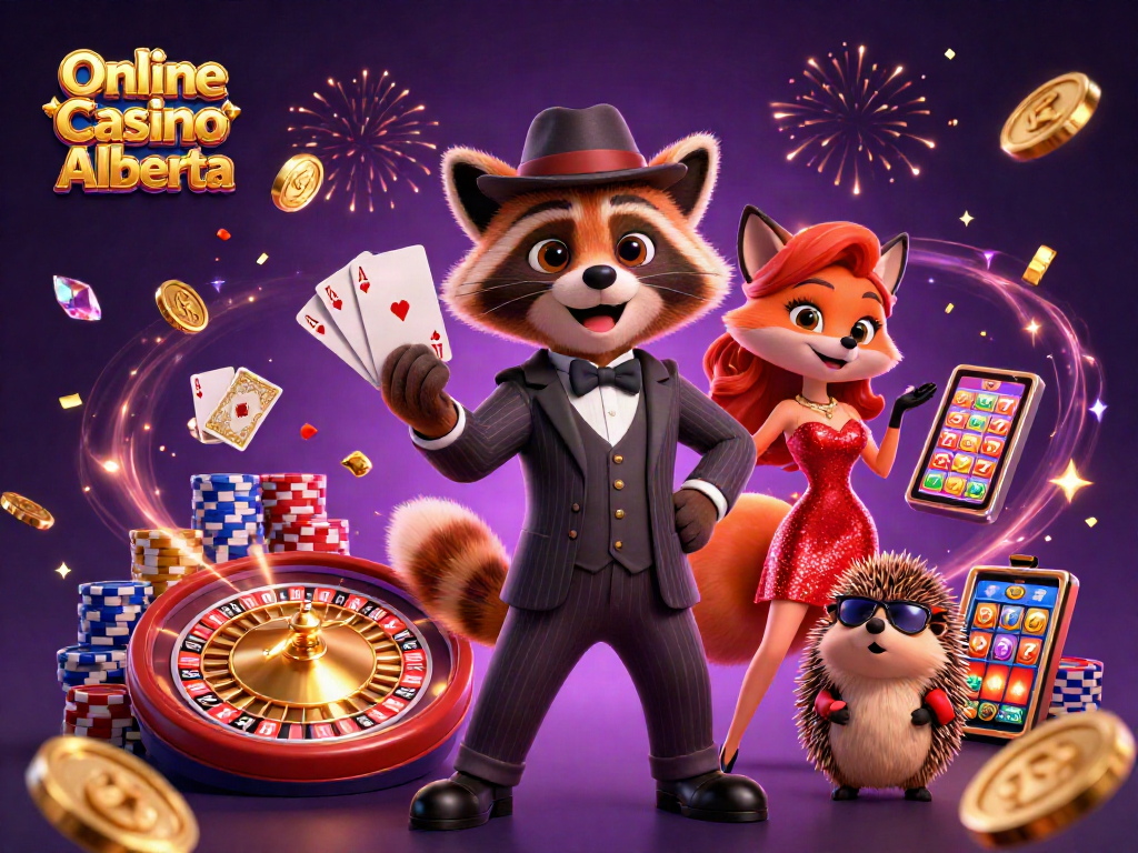Engage in thrilling games at Online Casino Alberta with a royal flush held by a suave raccoon.