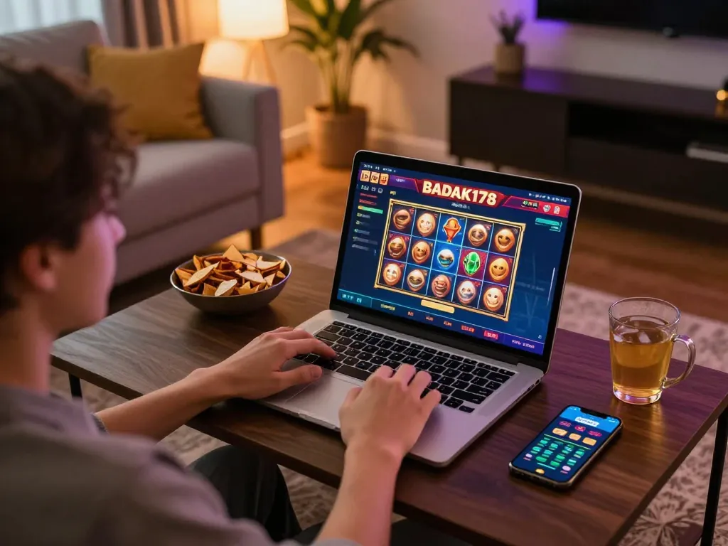 Experience the excitement of online gambling with badak178 in a cozy home setup featuring strategic gameplay.