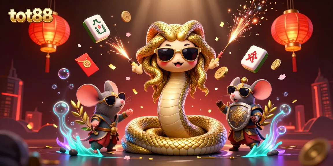 Experience the excitement of tot88 with Medusa and dynamic casino elements in a vibrant 3D illustration.