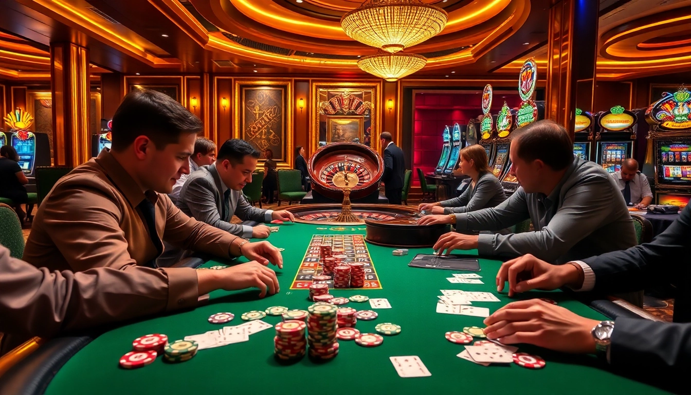 Players experience thrilling moments at the vibrant casino table at https://go88.fast/, featuring poker chips and cards.