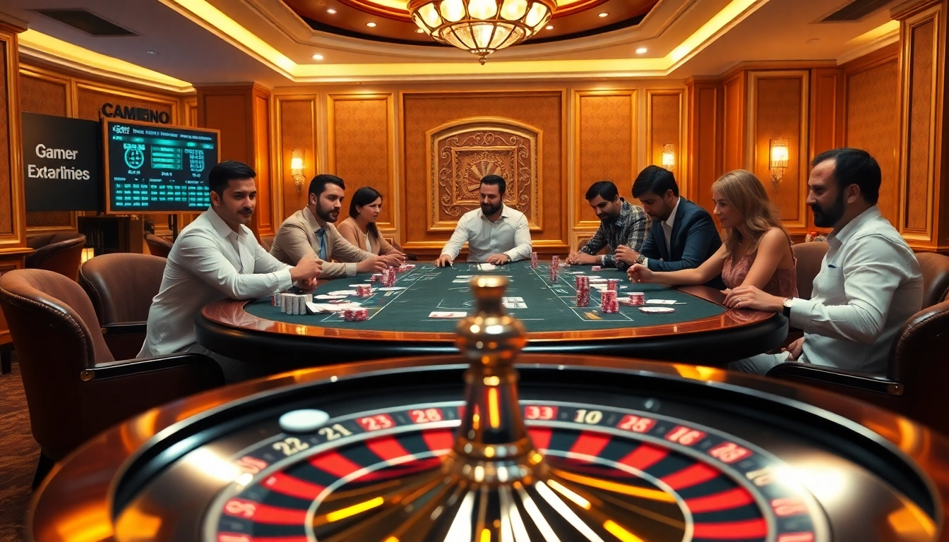 Experience the thrill of Game bài bom tấn with an engaging casino scene featuring high-stakes card games and vibrant casino elements.