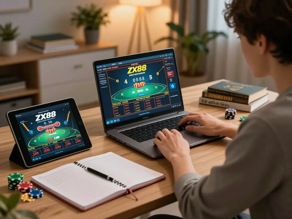 Engaging gaming session at ZX88 online casino, showcasing strategic gameplay and responsible entertainment.