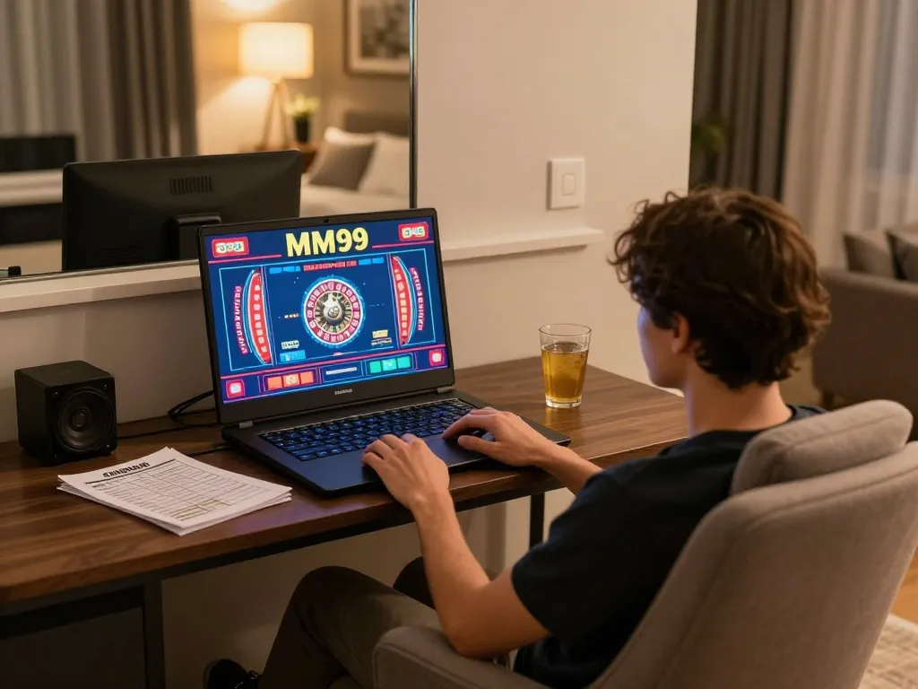 Engaging gameplay at Casino MM99 with a player using a laptop at home