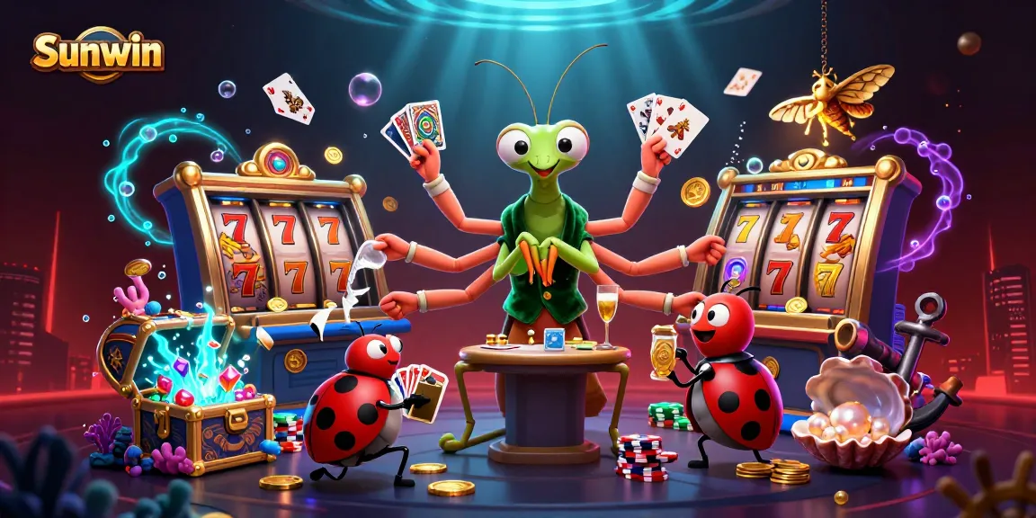 Experience thrilling slots with Sunwin in this vibrant 3D casino illustration, filled with action and energy.