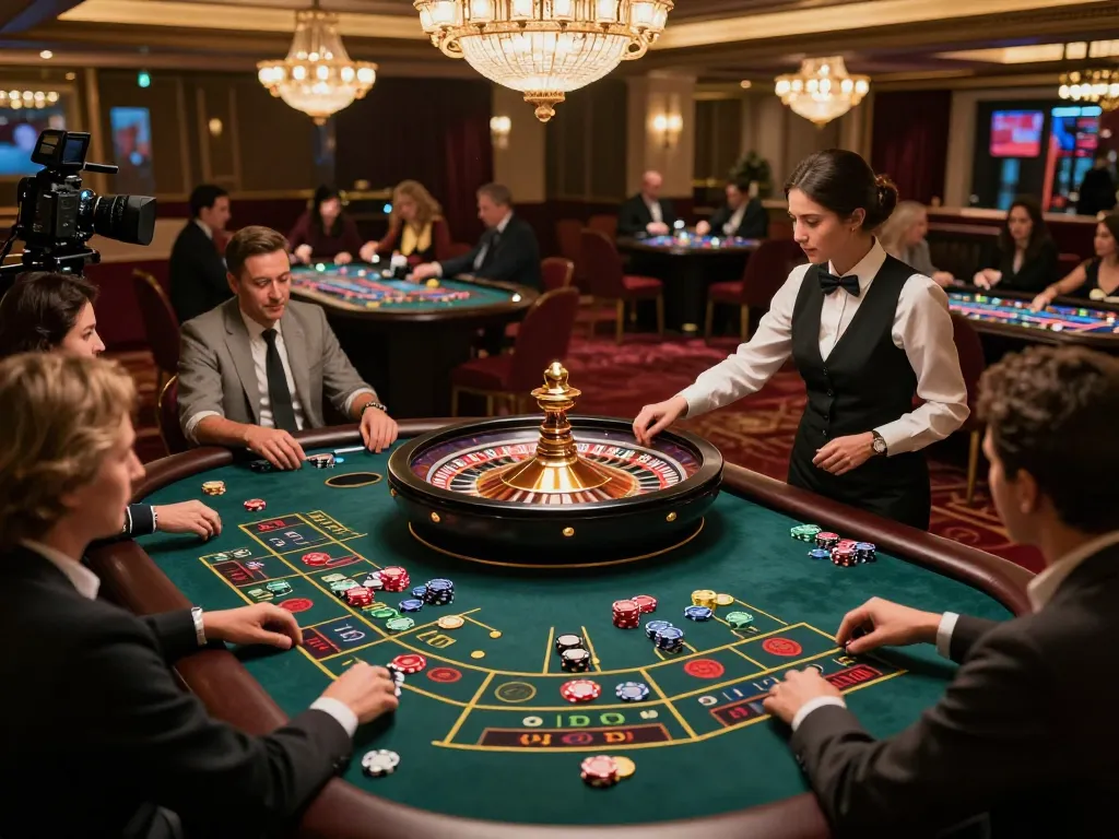 Experience thrilling gameplay at F8BET with players enjoying an elegant roulette game under warm chandelier lighting.