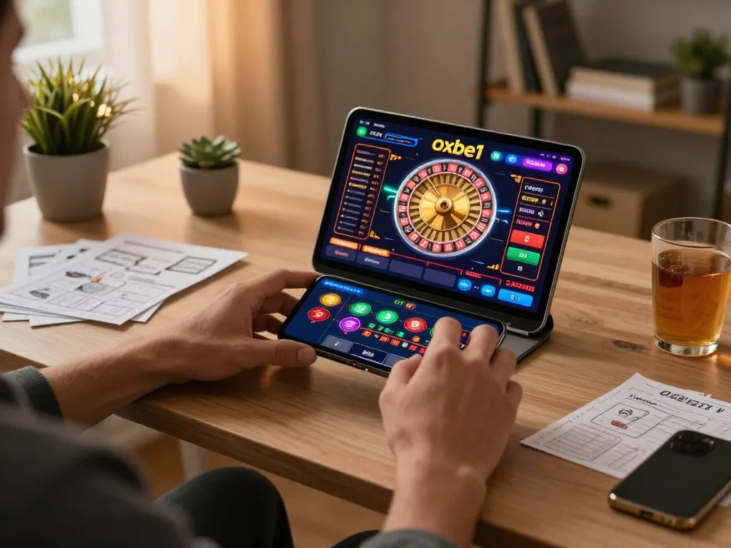 Engaging in online gaming on oxbet1's vibrant interface, showcasing a roulette game on a smartphone.