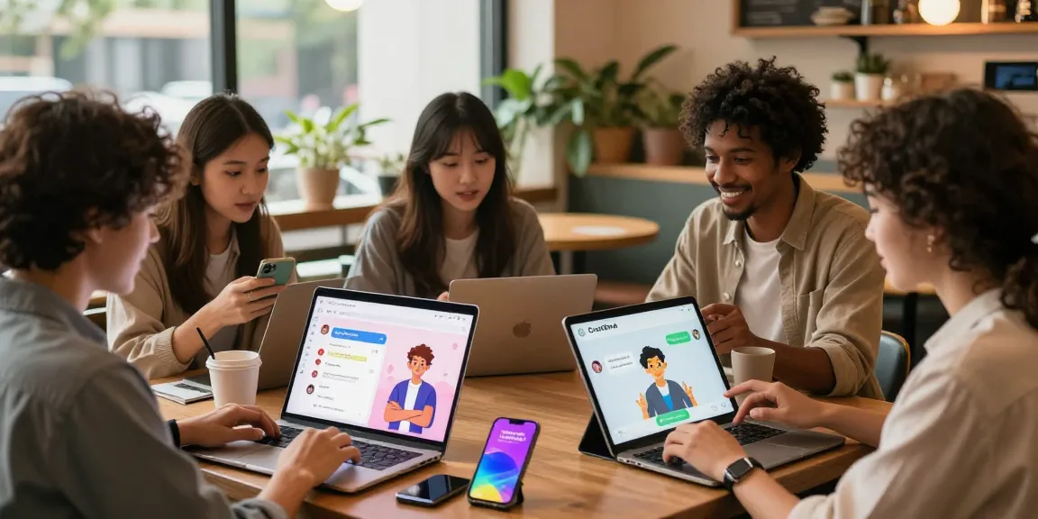 Users engaging with CrushOn AI in a cozy café, showcasing interactive chat experiences.