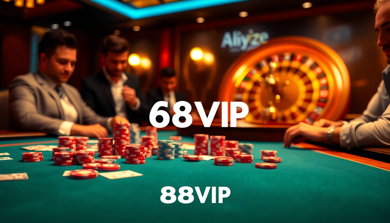 Players enjoying a thrilling poker game at 68VIP casino, showcasing excitement and strategy.