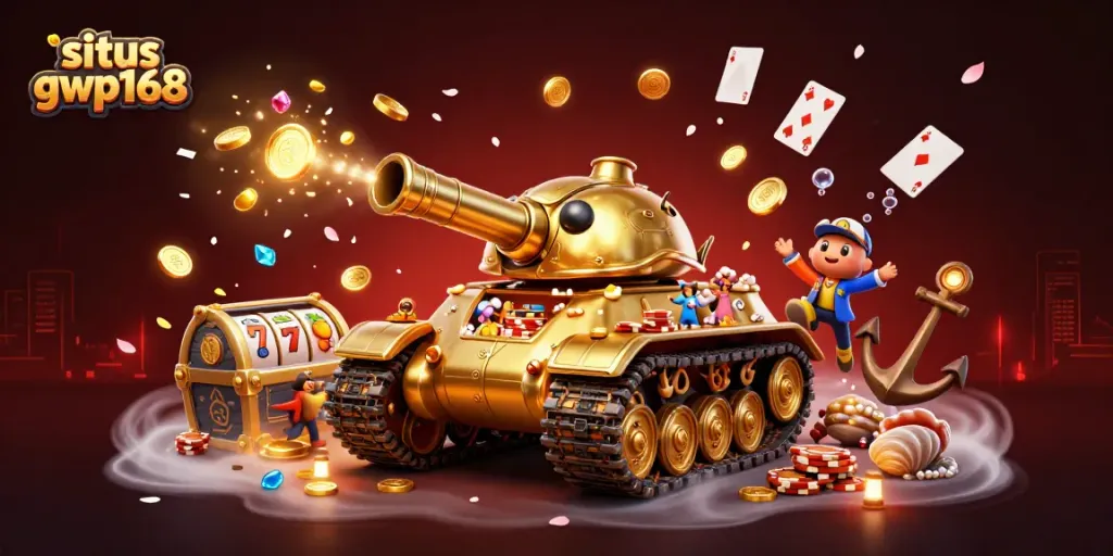 Momen seru di situs gwp168 dengan tank kasino kartun emas yang unik.