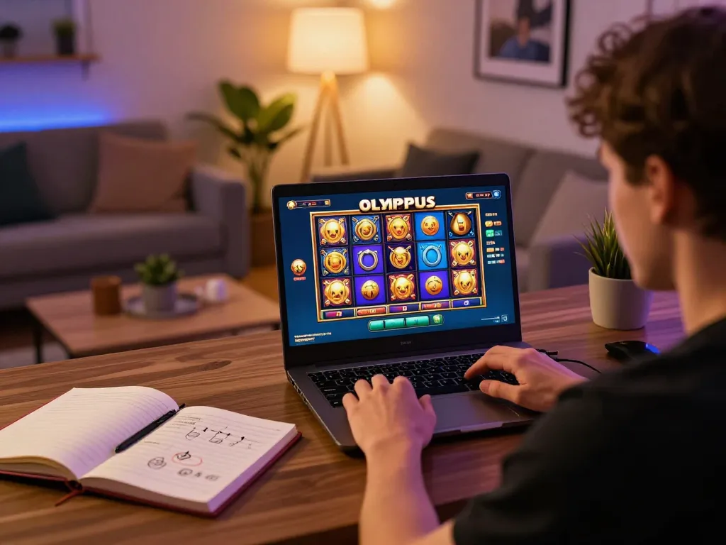 Playing the olympus slot online with focus on strategy and winning at home gaming setup.