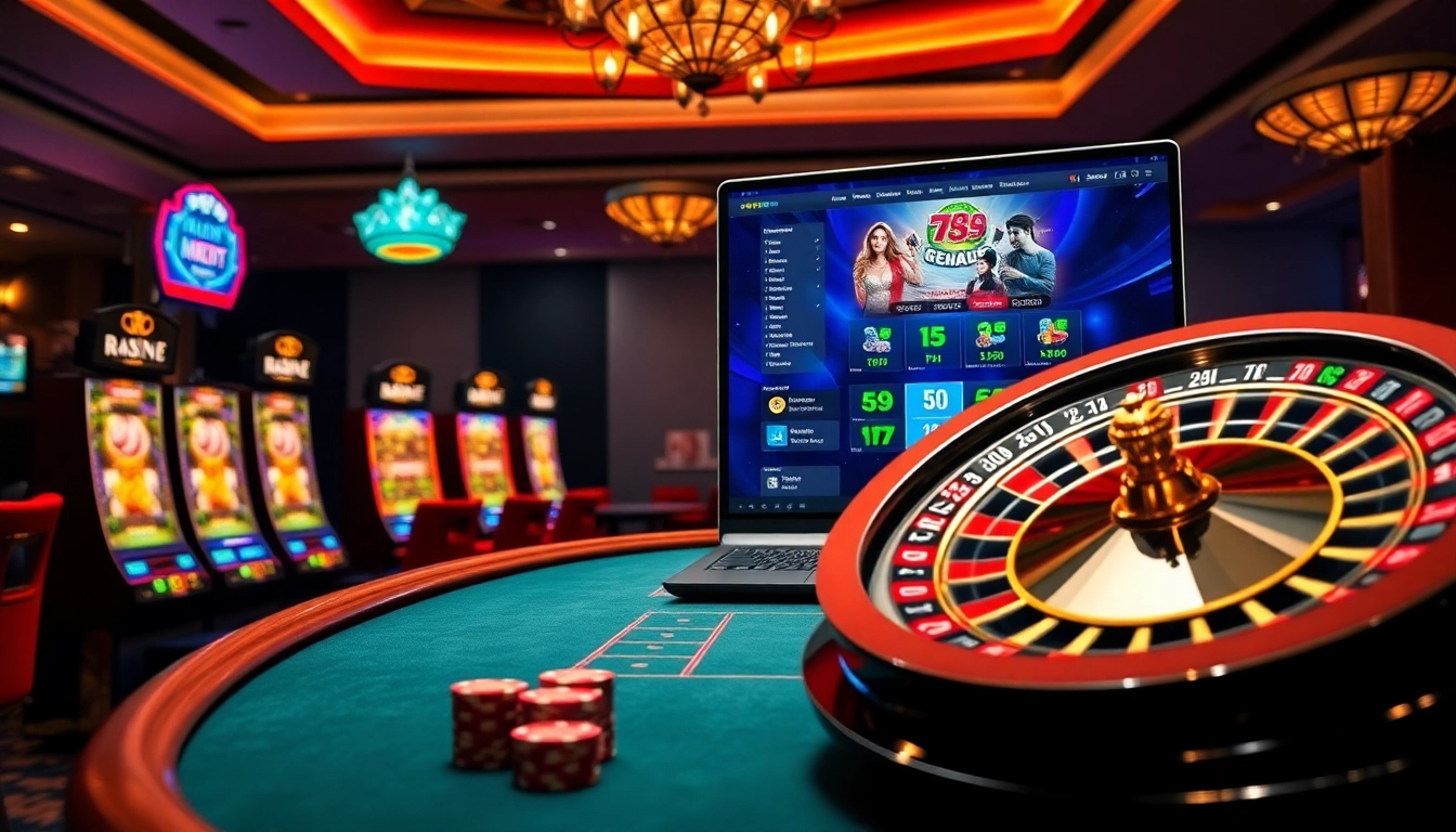 Engaging gamblers at https://789club.quest/ with vibrant slots and a professional poker setup.