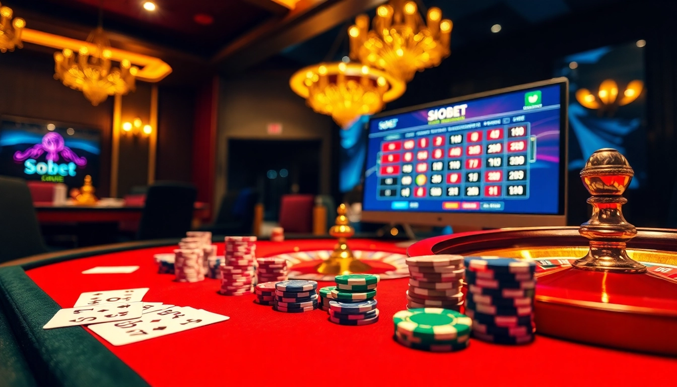 Experience the excitement of sbobet link alternatif with a vibrant casino atmosphere featuring cards and roulette.