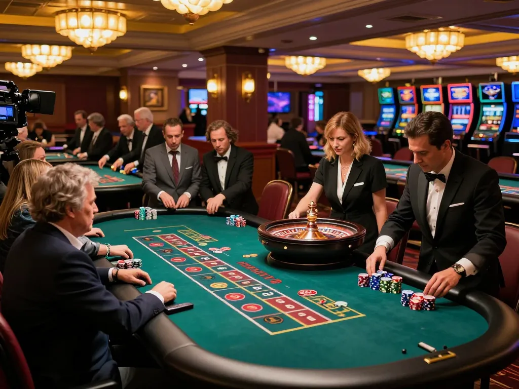 fun88 players engaged in an exciting roulette game at a vibrant casino floor