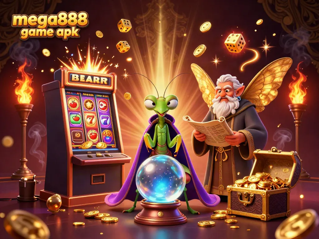 Experience thrilling wins with the mega888 game apk amidst a captivating 3D casino scene.