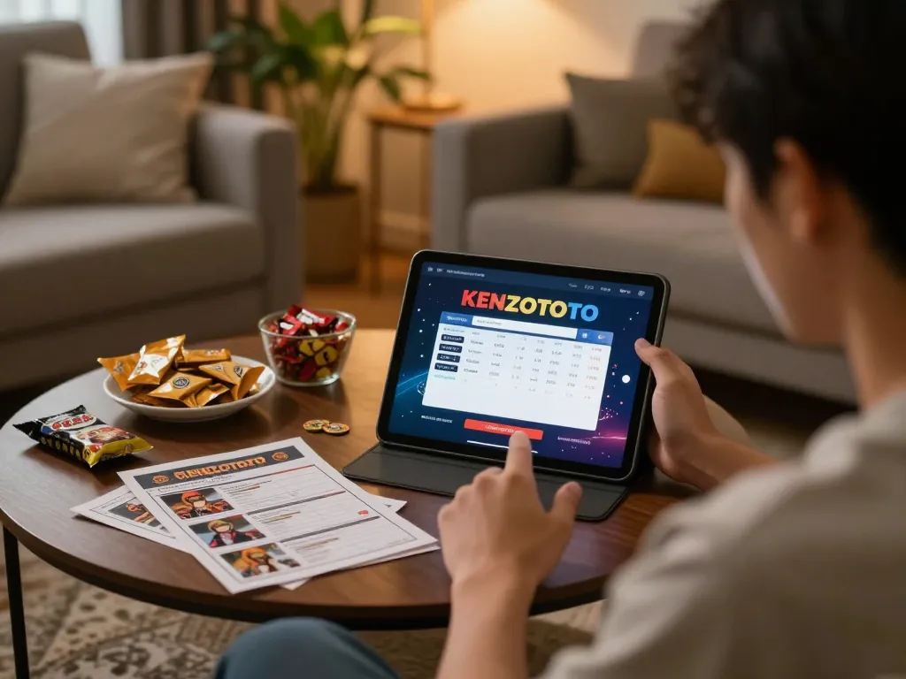 Berinteraksi dengan layar login KENZOTOTO untuk perjudian online di suasana rumah yang nyaman.