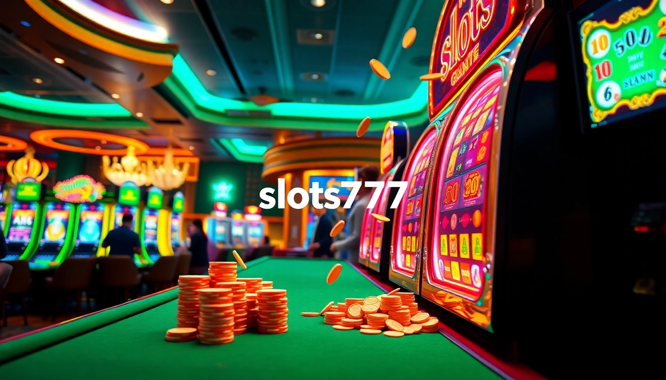 Experience the excitement of slots777 with vibrant slot machines and casino elements in a luxurious setting.