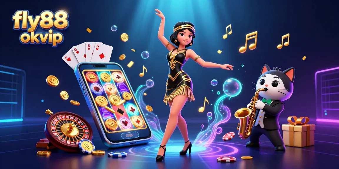 Engage with fly88 okvip by enjoying vibrant 3D casino-themed art featuring captivating characters and gaming elements.