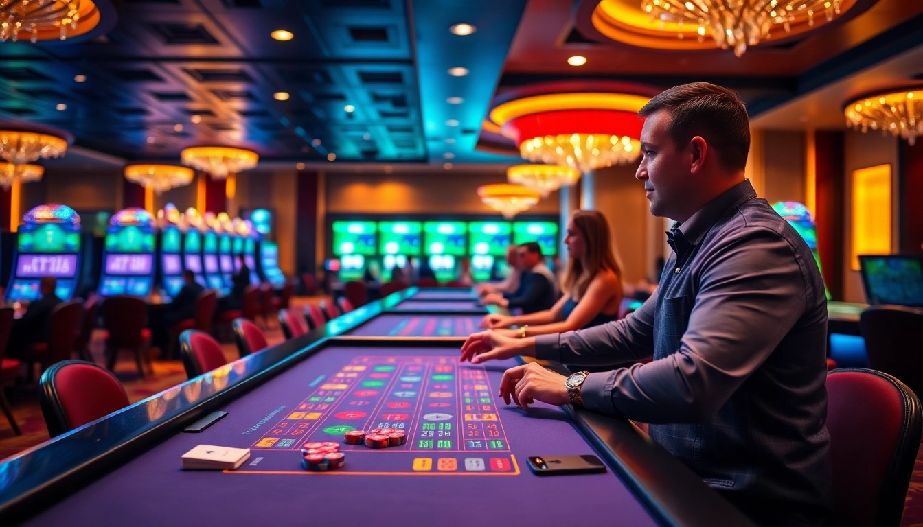 Experience a live casino with a professional dealer engaging players around an elegant table.