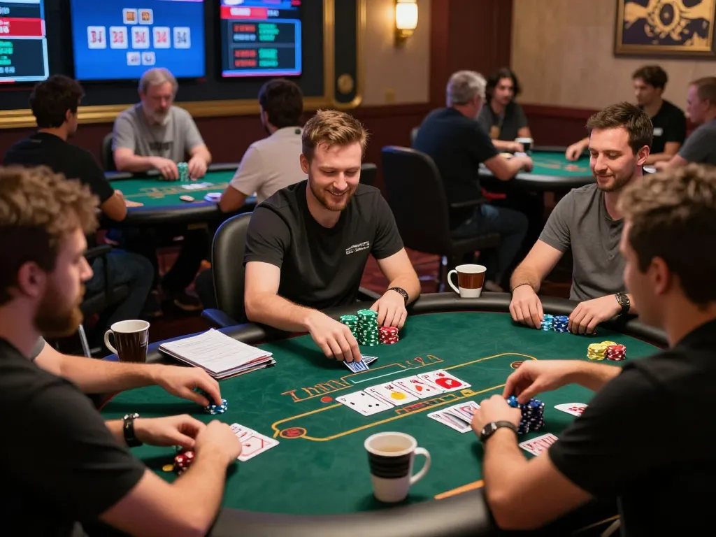 Players strategize in an exciting online poker scene, showcasing the interactive experience of 789winf poker gaming