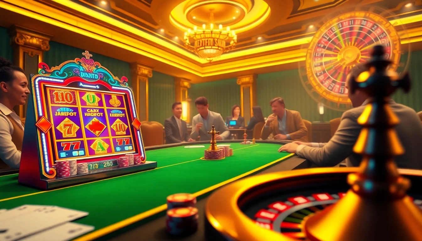 KTPJITU alternatif showcasing an exciting online casino scene with vibrant slot machines and poker tables.