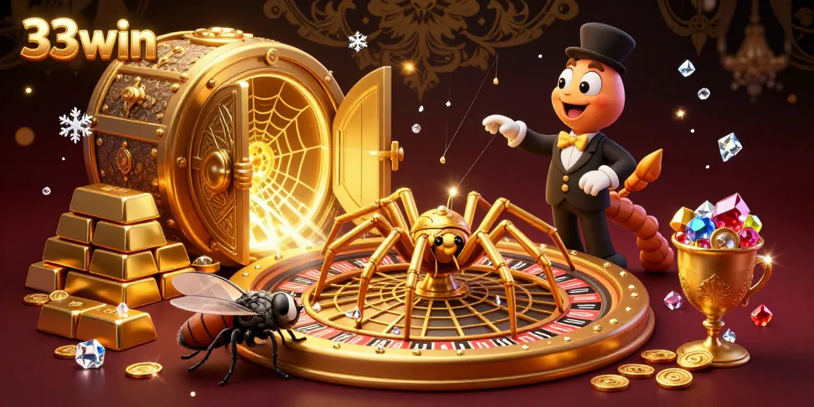 Experience thrilling gaming with 33win's vibrant jackpot and roulette adventure featuring animated characters.
