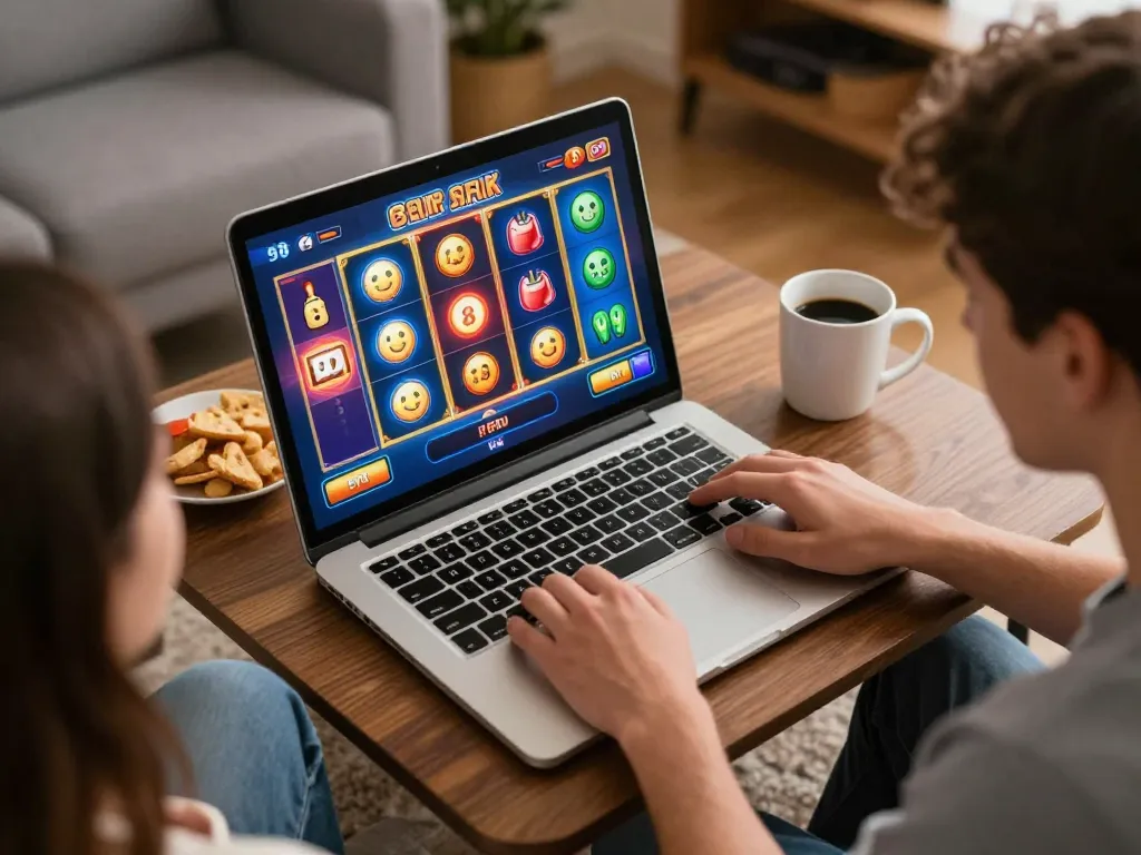 Experience the thrill of slot88 as players spin to win in a cozy online gaming setup.