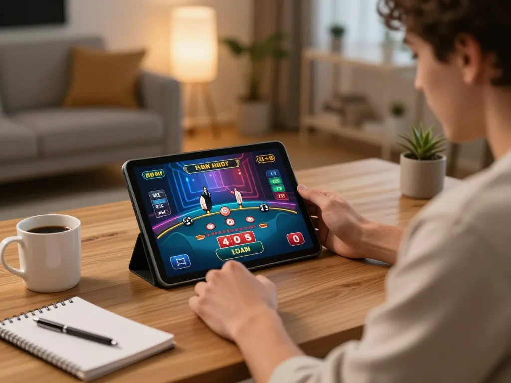 Player enjoying live dealer blackjack on tablet at home while exploring sx 88 for strategic gaming