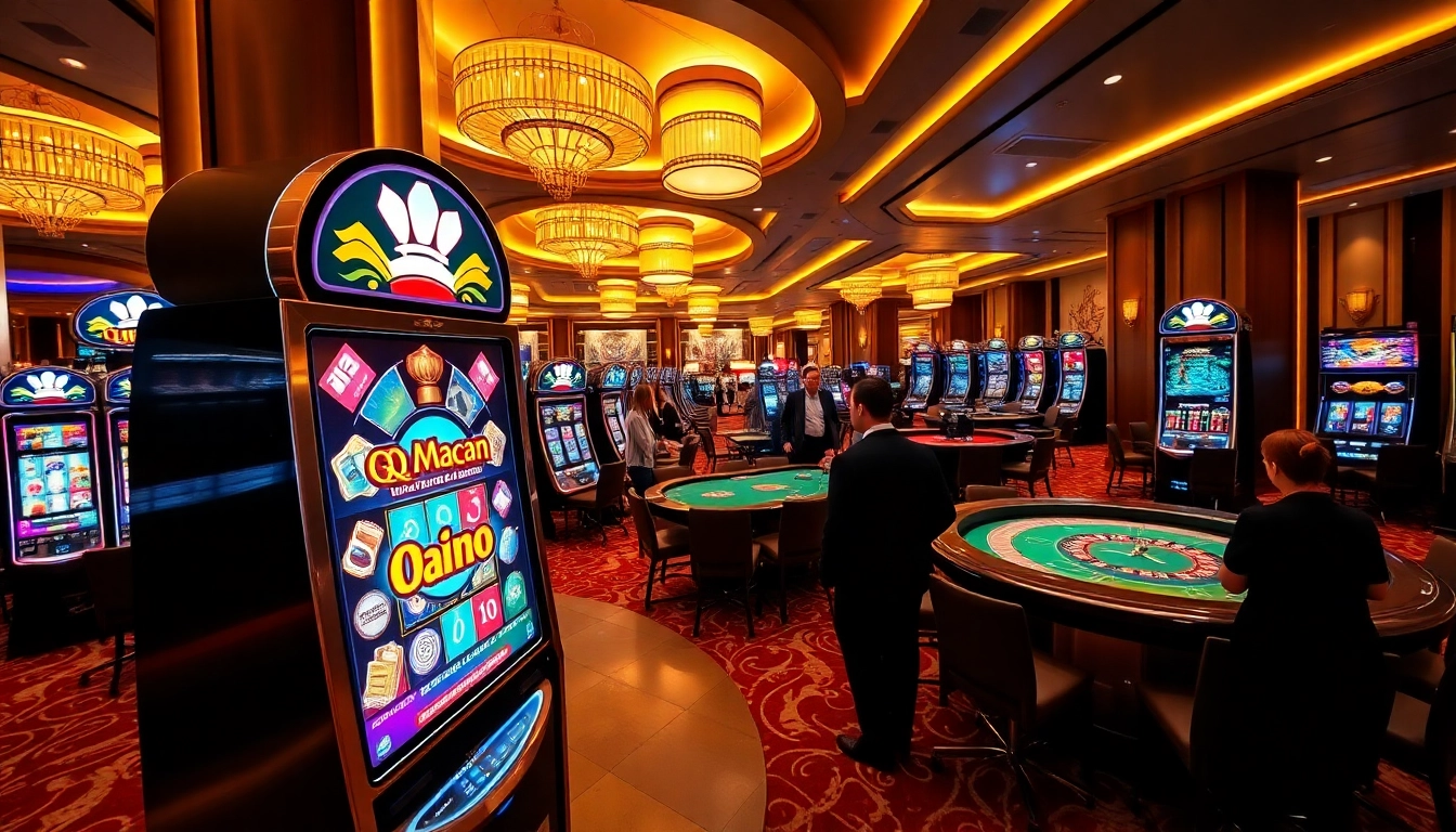 Experience luxury gaming with QQMacan's stylish slot machines and vibrant casino ambiance.