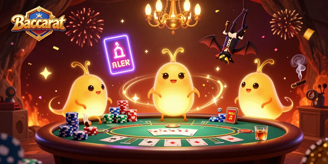 Baccarat game scene illuminated by bioluminescent glowworms and featuring colorful stacks of chips.