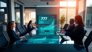 Scène professionnelle de planification financière 79king avec analytics numériques et équipe confiante dans un environnement de bureau moderne