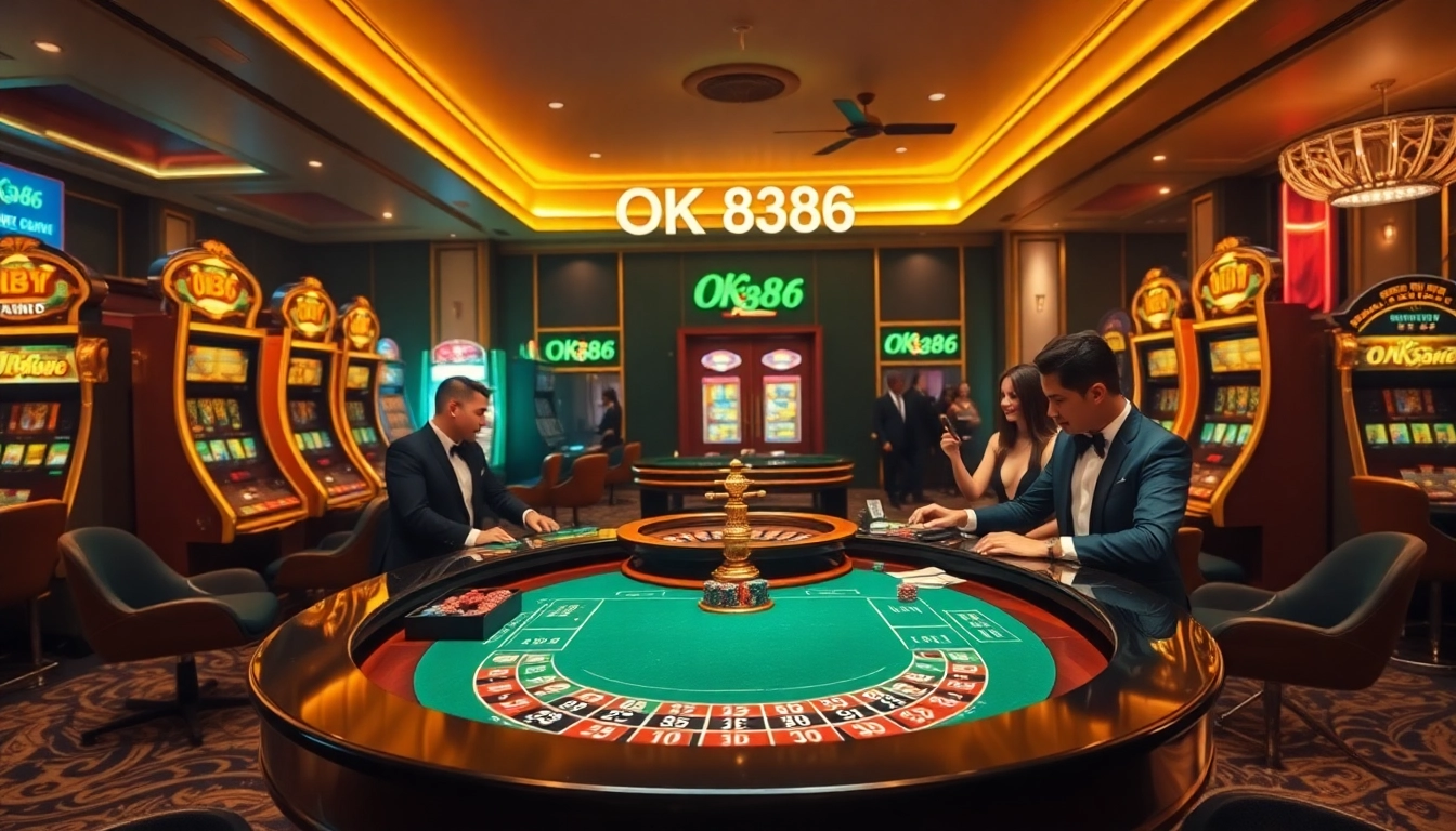 Engaged players enjoying the thrilling ambiance of a casino while betting with OK8386 chips at the roulette table.