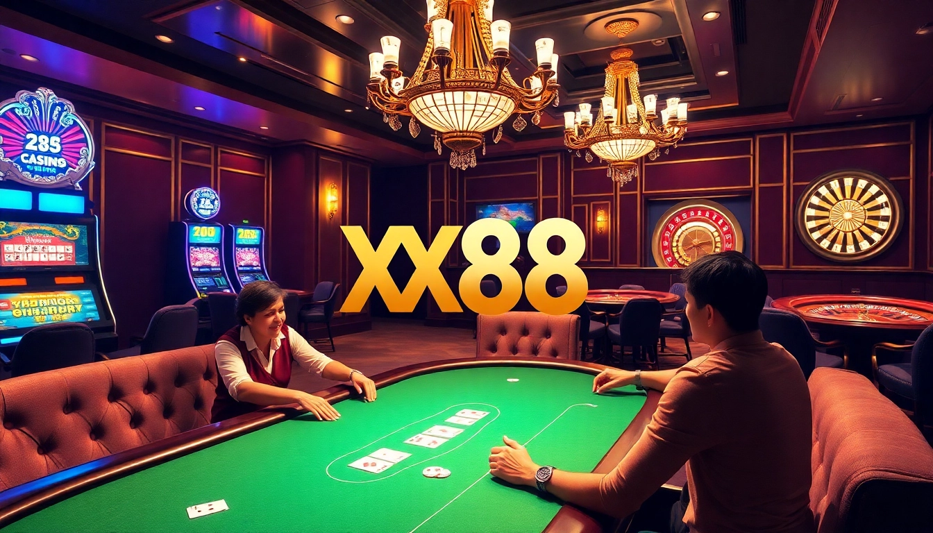Players engaging at an XX88 casino table, enjoying cards and exciting games.