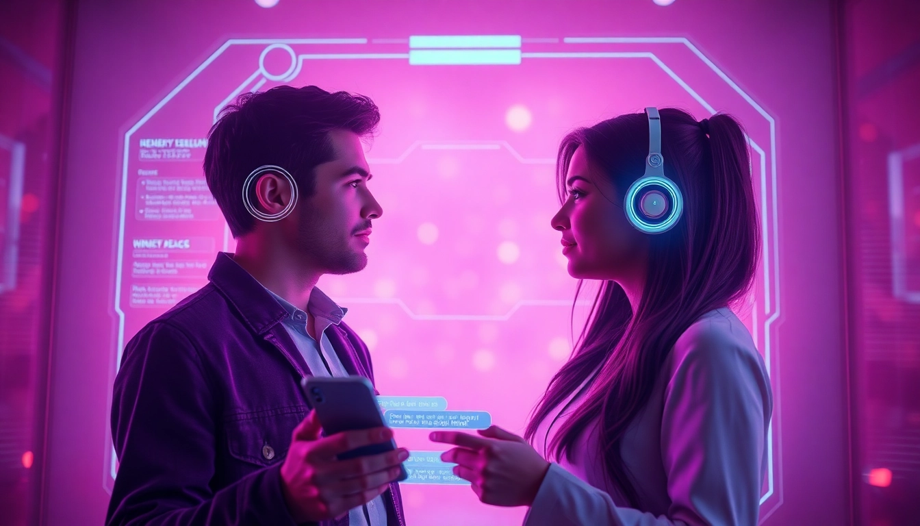 Engaging scene of a user interacting with a sexting AI companion on a futuristic digital interface.
