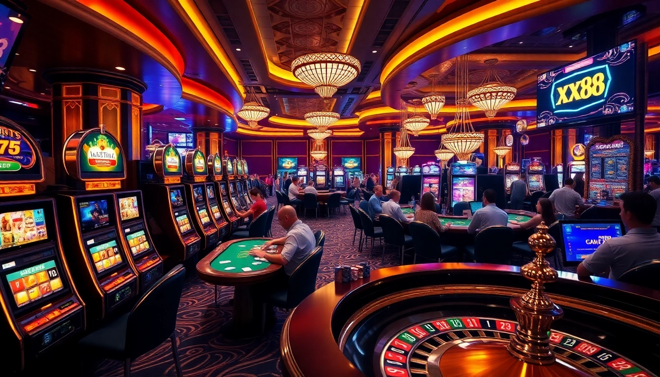 Experience the thrill of gambling at xx88 with vibrant gaming tables and slot machines.