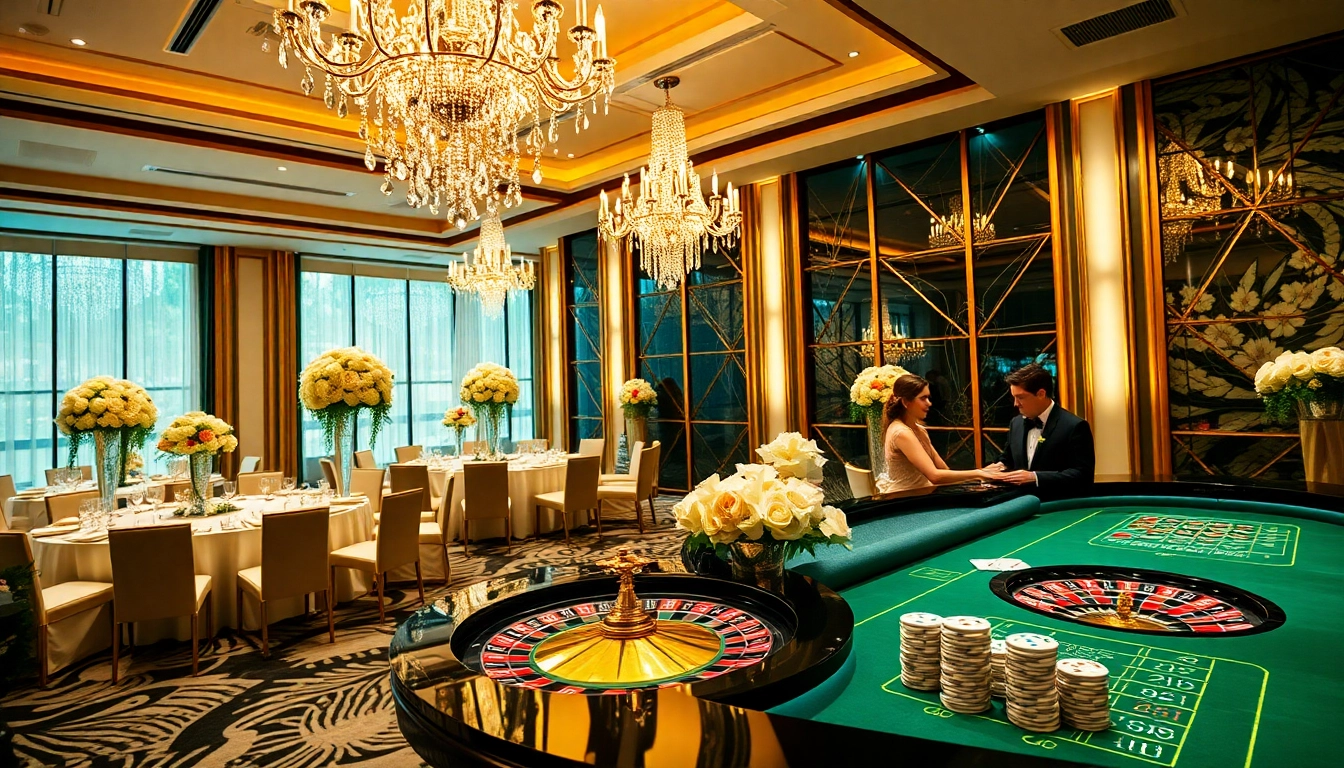 Experience the thrill of a Hi88 wedding celebration featuring casino tables and glamorous decor.
