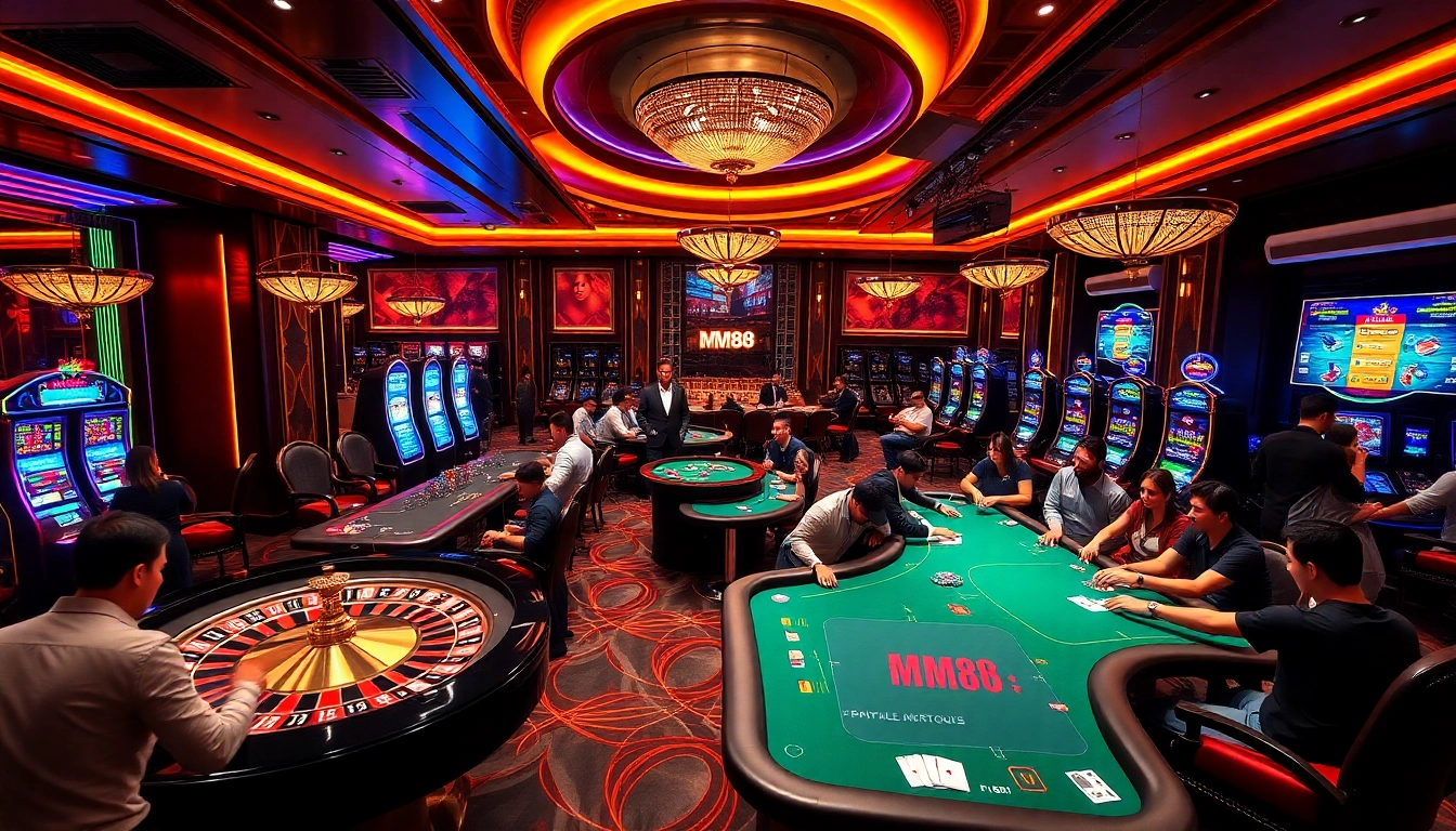 Engaging online casino scene showcasing elements of MM88, including roulette and poker.